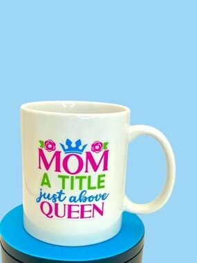 Mom Mug with Playful Text Design Pink and White Ceramic